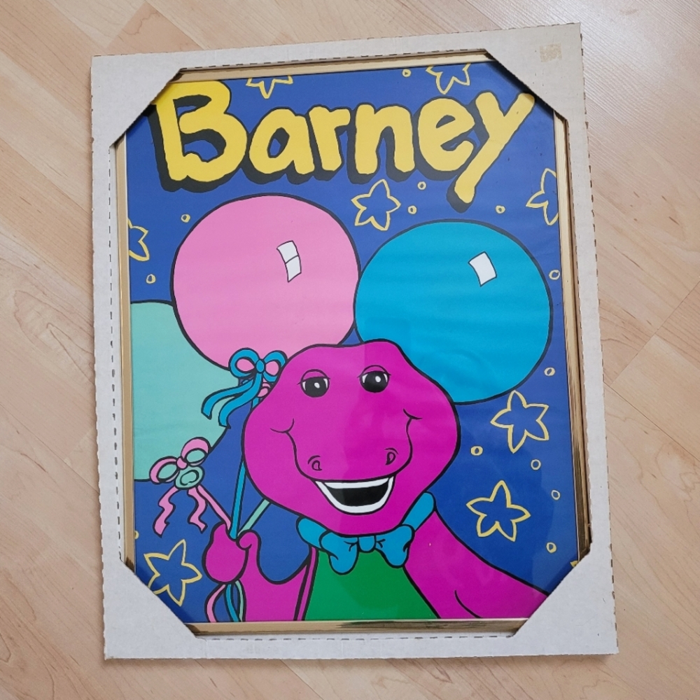 RARE vintage 1990s, new framed Barney poster in gold frame
